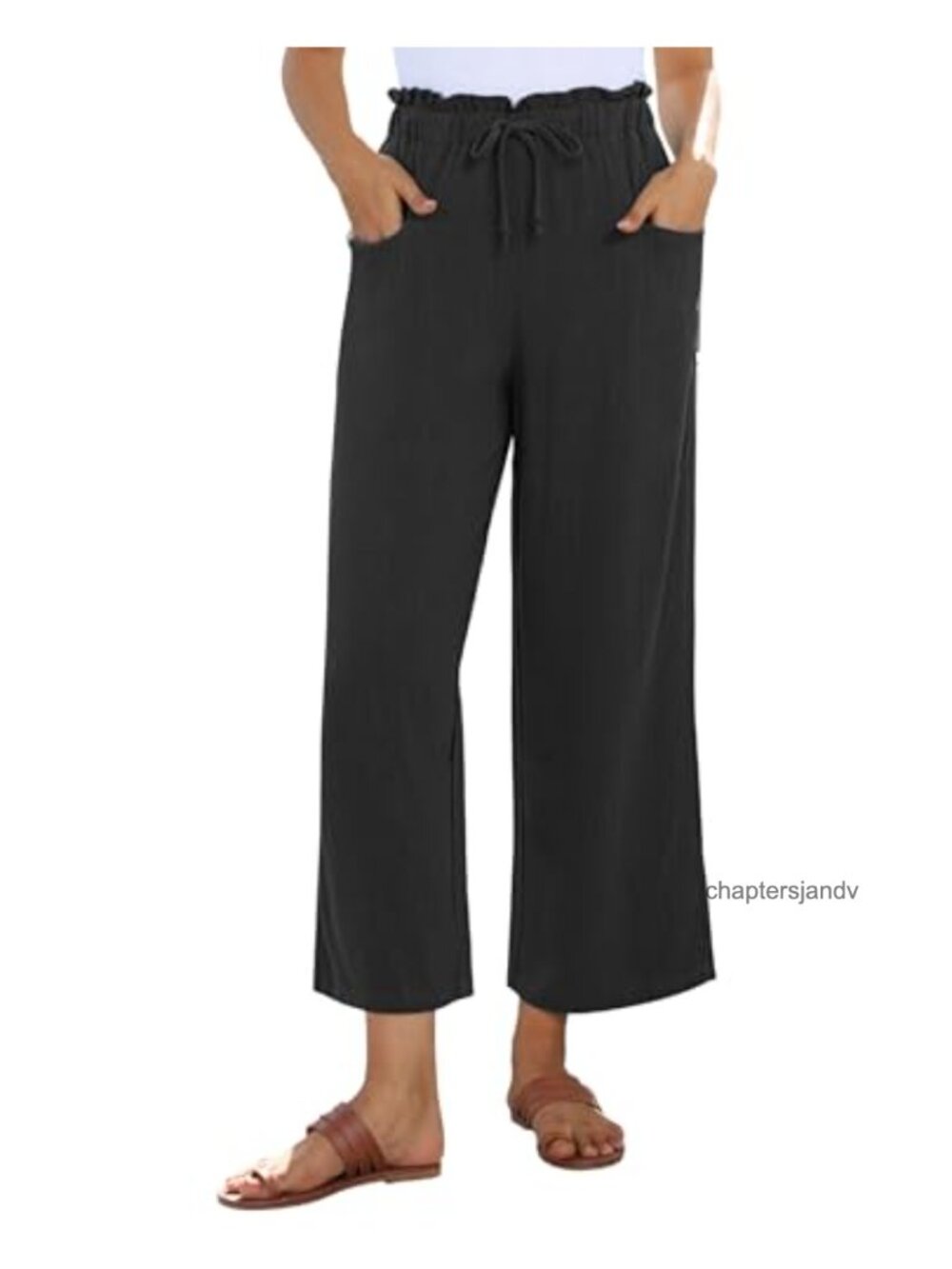 High Waisted Wide Leg Linen Palazzo Pants Cropped Capris